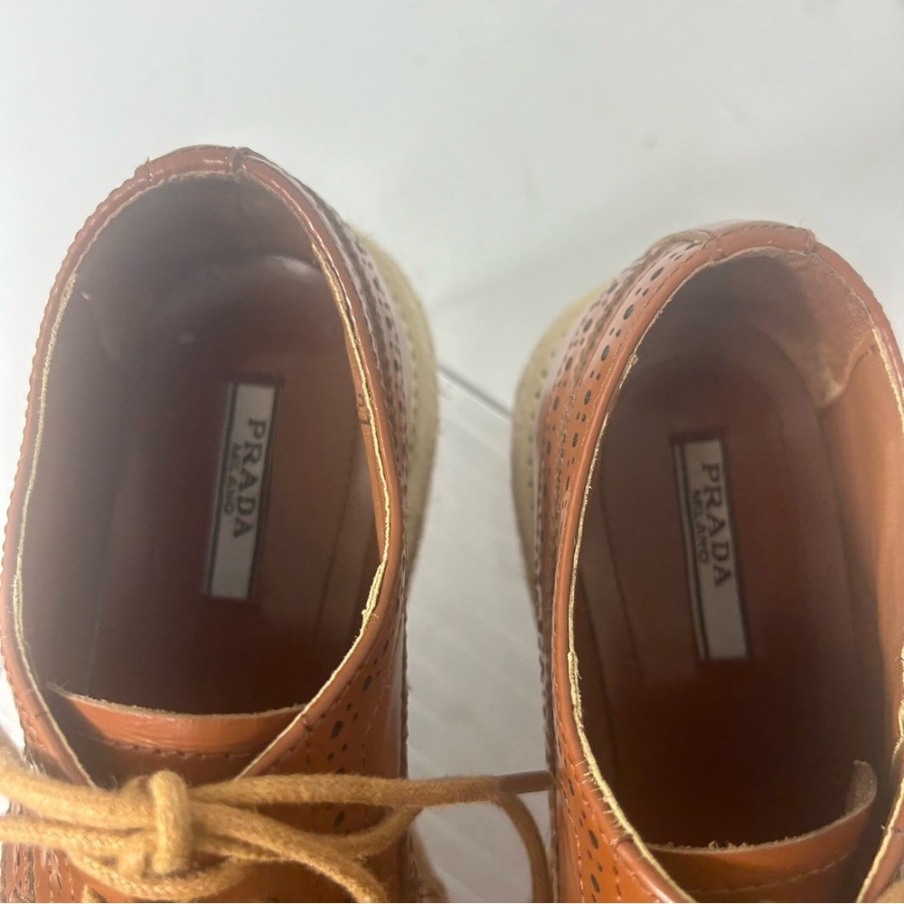 NEW PRADA Brogue Leather Creeper Espadrille Derby Oxford Platform Shoes 6.5 US - Picture 3 of 9